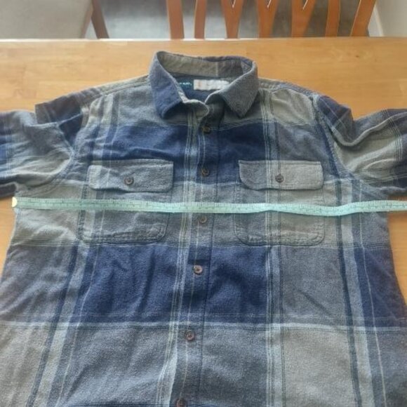 Old Navy Men's Blue and Grey Plaid Flannel Cotton Button Up Shirt Large - Picture 9 of 9